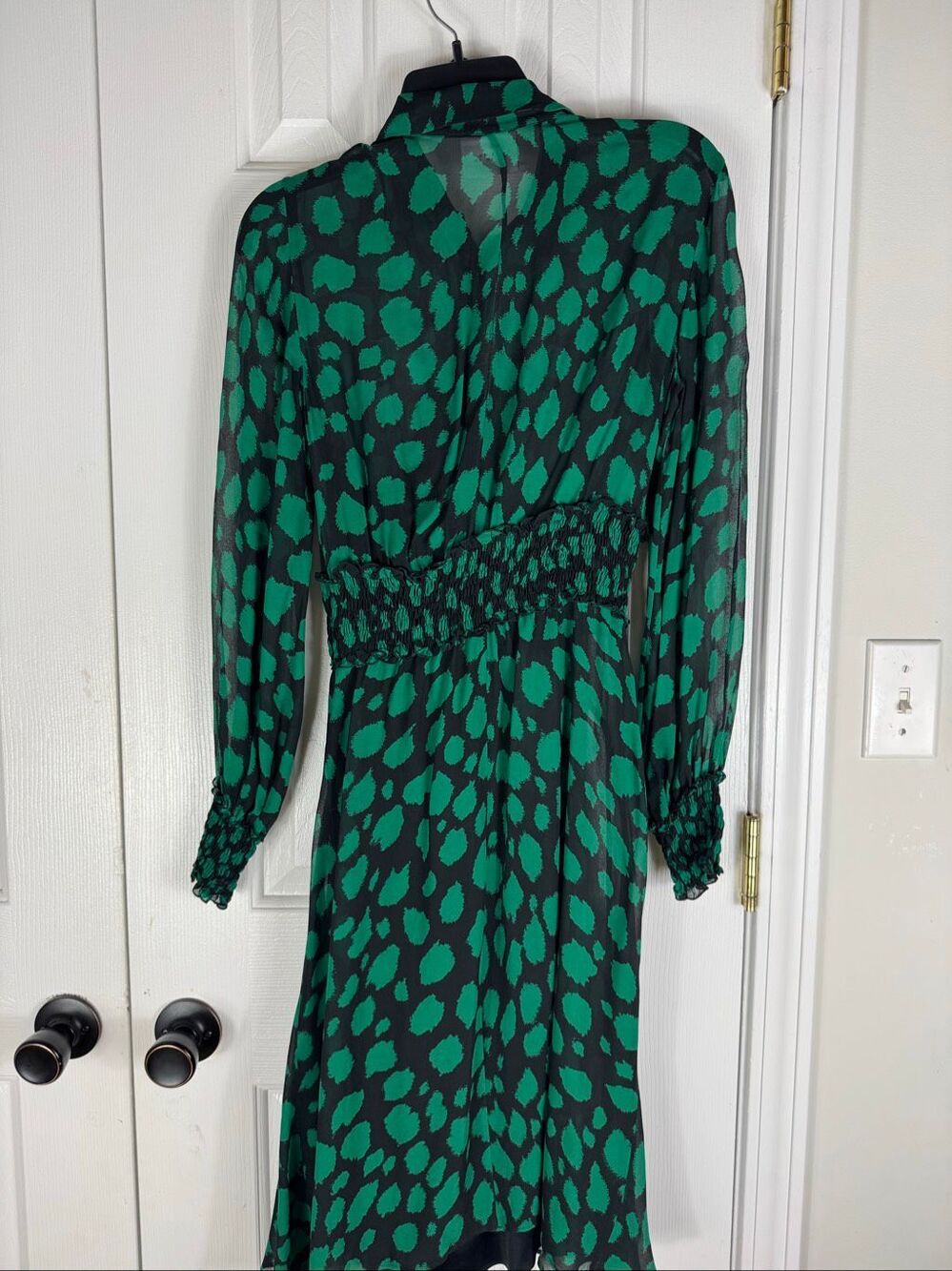 Akris Punto Womens Green and Black Animal Print Chiffon Midi Dress Size 4 - Picture 4 of 5